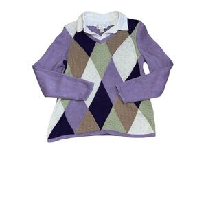 Christopher & Banks Argyle Sweater with White Collar Size Medium Vintage